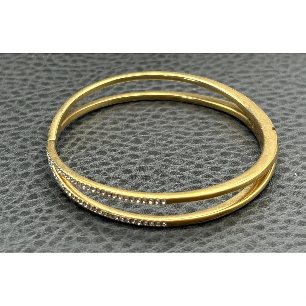 Nordstrom Gold Tone Crossover Bangle Bracelet Clear Cubic Zirconia Hinged